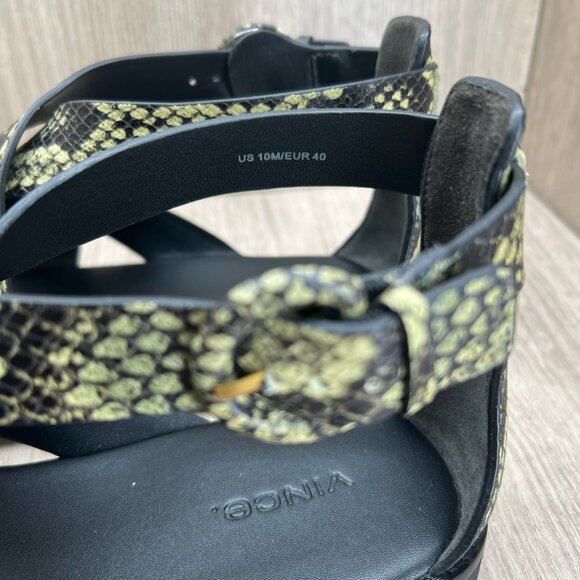 Vince Morris Strappy Flat Sandals 10M Snake Skin Ankle Strap Leather Green Black - Picture 10 of 14